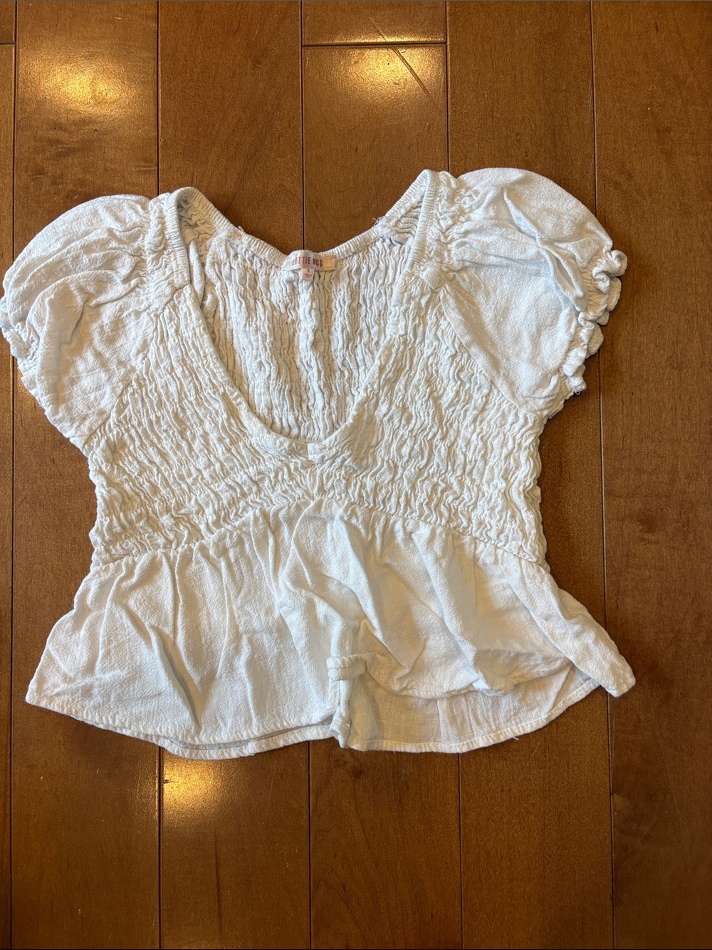 Girls (Juniors) White Smocked Cropped Peplum Top